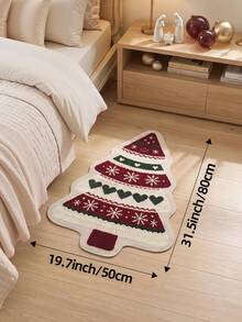 DAJIANG 1pc Christmas Tree Shaped Rug, Kitchen Rug, Hallway Rug, Area Rug, Suitable For Bathroom, Kitchen, Indoor, Hallway, Bedroom, Living Room, Bedside, Machine Washable, Easy To Clean, Non-Slip Back, Bedroom Decor Rug, Autumn/Winter Style - Multicolor - View 13