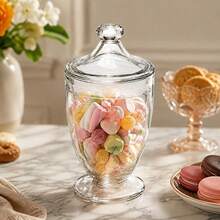 Clear Glass Storage Jar Container With Matching Glass Lid Decorative Glass Candy Jar For Home Storage And Tabletop Organization 12.2 X 12.2 X 24.6 Cm - Clear - View 6
