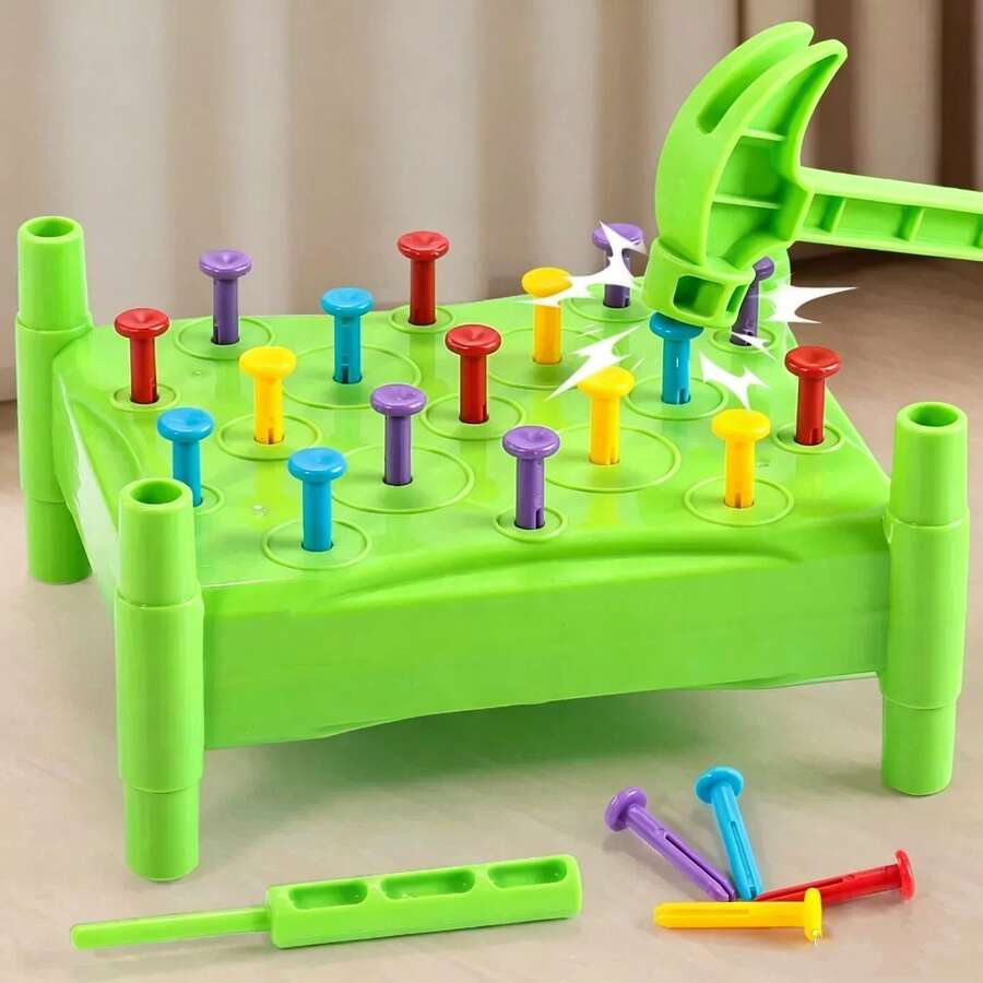 Colorful Nail Pounding Bench, Hand-Eye Coordination Training Intelligent Toy, Baby Hand Strength Exercise And Focus Developing Tool, Suitable For Boys And Girls Over 3 Years Old, Birthday Gift, Essential Holiday Gift - Multicolor - View 1
