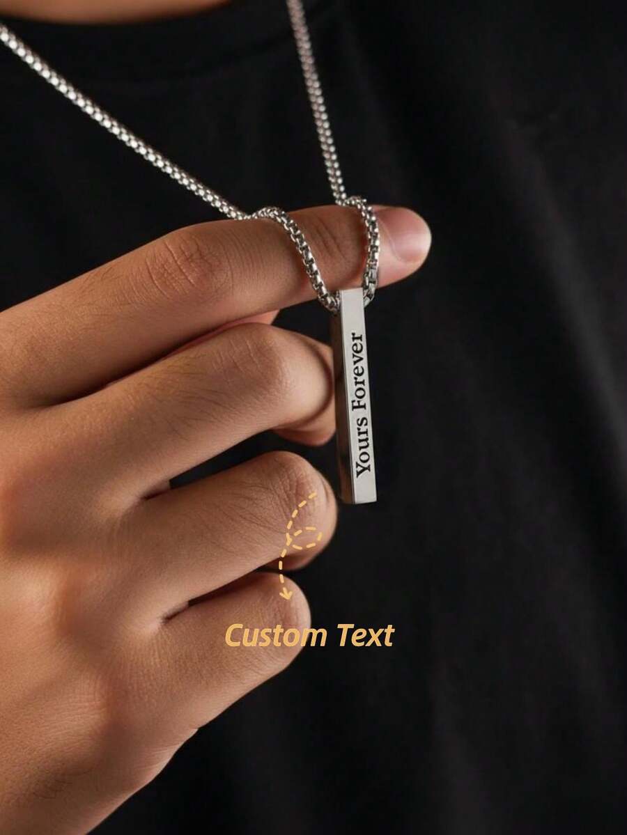 Personalized Stainless Steel Bar Necklace, Custom Name Necklace For Men, Men's Vertical Tag Necklace, Minimalist Name Necklace - Multicolor - View 1