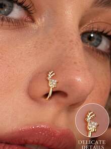 1pc Elegant Sweet High-End Gold Deer Rhinestone Nose Ring, Exquisite Gift For Party And Christmas - Multicolor - View 2