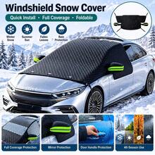 1pc 259*114.3cm Universal Car Windshield Snow Cover, Full Coverage Frost And Ice Protection Cover With Reflective Rearview Mirror Cover, 4 Hook Straps, Foldable Quilted All-Season Sunshade, Suitable For Sedan, Hatchback And SUV, Green/Orange Accents, Winter Car Accessory, Christmas Gift For Female Drivers - Multicolor - View 13