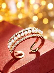 1pc French Vintage 3-Layer Elegant Classic Design Open Ring, Luxury Fashion Exquisite Women's Adjustable Finger Ring, Delicate Design Sense Women's Accessory, Versatile For Daily Wear And Party - Open Ring - View 1