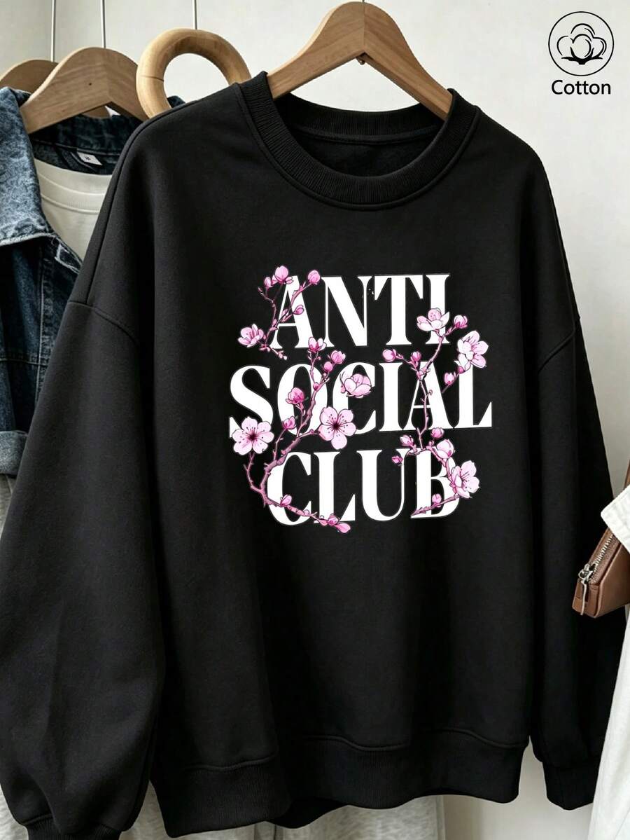 ANTI SOCIAL CLUB Svart sweatshirt med rund hals och körsbärsblommor - Svart - Visa 1