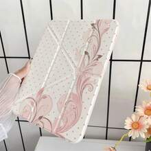 奶油粉波點復古捲軸花卉保護平板保護套，附筆槽，相容於 iPad 10th Generation/ Air 13(M3 2025)/ Air 11(M3 2025)/ 11(A16 2025)/相容於 Galaxy S9/S7/S10+/相容於 Galaxy Tab S6 Lite 10.4 吋/相容於 Matepad - 彩色 - 查看 3