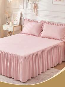 1 buah Rok Kasur Warna Pink, Perlengkapan Tempat Tidur, Penutup Kasur, Seprai, Dekorasi Kamar yang Nyaman, Tekstil Rumah, Tepi Bergelombang dengan Tali Sudut Elastis, Lembut & Bernapas, Nyaman, Cocok untuk Kasur Single/Double/Queen/King, Sepanjang Musim, Dapat Dicuci dengan Mesin, Pelindung Kasur - Berwarna merah muda - View 2