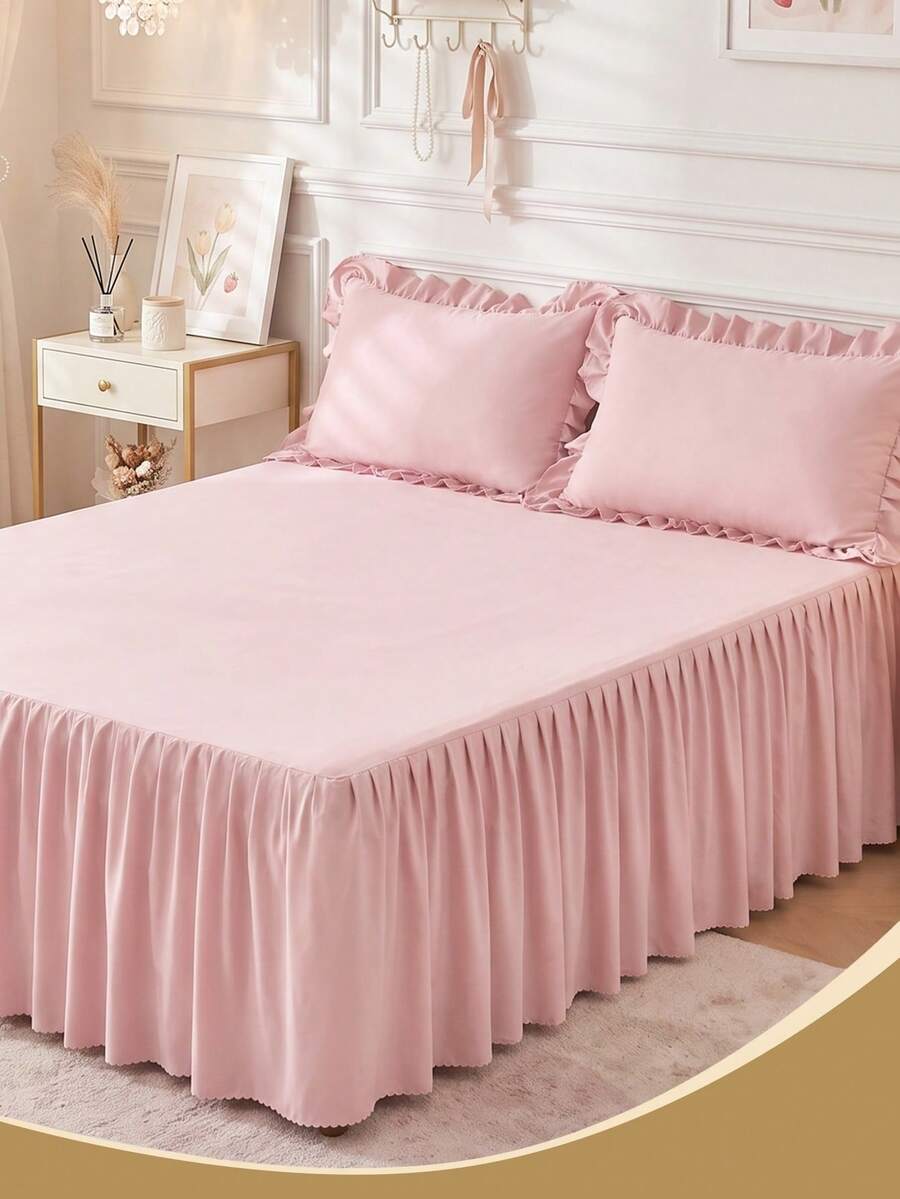 1 buah Rok Kasur Warna Pink, Perlengkapan Tempat Tidur, Penutup Kasur, Seprai, Dekorasi Kamar yang Nyaman, Tekstil Rumah, Tepi Bergelombang dengan Tali Sudut Elastis, Lembut & Bernapas, Nyaman, Cocok untuk Kasur Single/Double/Queen/King, Sepanjang Musim, Dapat Dicuci dengan Mesin, Pelindung Kasur