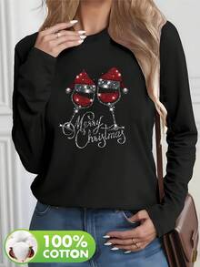 Versatile Plus Size Black Loose Fit T-Shirt, Regular Length Knit Crew Neck Top, Casual Wear - Black - View 3