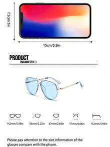 1pc Women's Transparent Blue Spring/Summer Vintage Simple Large Frame Fashion Glasses Suitable For Beach And Travel Use - Transparent Blue - View 5
