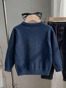 Boys Cute Colorful Dinosaur Pattern Round Neck Sweater Long Sleeve Knit Pullover Suitable For Daily Casual Wear Spring Autumn Winter - Navy Blue - View 4