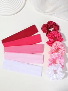 10/4/2pcs Girls Pink Solid Color Fabric Scrunchies, Baby High Elasticity Hairbands, Strong Stretch, Non-Damaging, Sweat-Absorbent Headbands, Simple Basic For Daily Use - Multicolor - View 7
