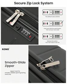 Travel Luggage Set 3 Piece Hard Shell Suitcase With Spinner Wheels TSA Lock Cabin Carry On 20 Inch 24 Inch Medium 28 Inch Large ABS+PC Case Black - Black - View 6