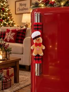 Joivida 1/2PCS Christmas Gingerbread Man Refrigerator & Oven Door Handle Covers, Cute Holiday Kitchen Decorations, Microwave Handle Covers, Home Decor Gift - Multicolor - View 7