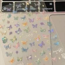 50pcs Colorful Holographic Butterfly Nail Stickers, Fresh Iridescent Star Small Pattern, Self-Adhesive DIY Nail Art Decoration Stickers, Handmade Scrapbook Decorative Stickers - A - View 3