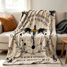 1PC Dark Dragon Rider Text Print Flannel Blanket, Fantasy Themed Decorative Throw Blanket For Sofa Bedroom - Multicolor - View 8
