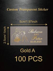 50/100pcs Custom Gold Foil Stickers, Personalized Foil Wedding Labels, Bubble Wand Stickers, Clear Labels, Personalized Rectangular Wedding Party Text Bubbles Stickers, Transparent Custom Logo Labels, Names, Adhesive, For Birthday, Bridal Shower - Transparent - View 11