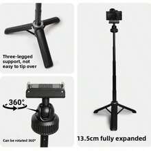 2-In-1 Mini Extendable Selfie Stick Tripod, Magnetic Quick Release Aluminum Alloy Telescopic Camera Stand With 360° Rotatable Ball Head, Anti-Slip Stable Portable Mount, Compatible With Most Action Cameras For Vlog Travel Outdoor Shooting - View 11