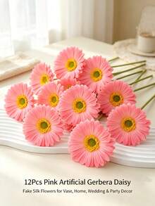 1/6/12Pcs Multi-Color Silk Gerbera Daisy Artificial Flowers, Faux Fake Daisy For Home Garden Wedding Vase Decoration - Multicolor - View 8
