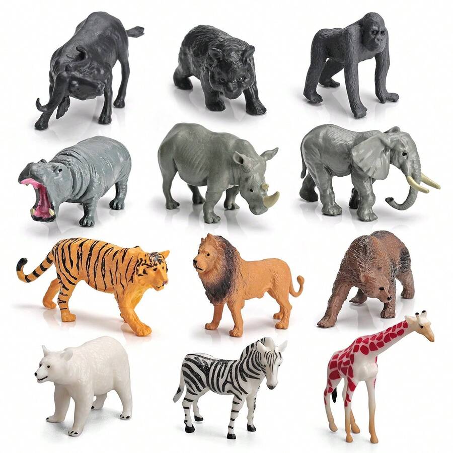 12pcs Simulation Animal Figure,Mini Wild Animal Model Toy,Education Science Teaching Toy, And Learning Toy,Tiger,Elephant,Lion - Multicolor - View 1