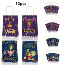 6/12pcs Happy Diwali Theme Festival Party Gift Bags, Kraft Paper Tote Bags For Diwali Celebration - Multicolor - View 8