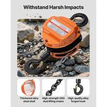 Polipasto de Cadena Manual, Polipasto de Polea Resistente con Cadena Galvanizada G80 Mejorada, Altura de Elevación de 6 m Carga de 1 T para Garaje, Almacén y Maquinaria Automotriz, Naranja - 11,6 kg - Ver 5