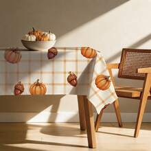 1pc Autumn Plaid Pumpkin Acorn Tablecloth, Rustic Country Style Stain-Resistant Decorative Dining Table Cloth, Suitable For Christmas Table Decor, Picnic Tablecloth, Holiday Celebrations, Wedding Party Gatherings, Birthday Banquets, Daily Dining Table, Kitchen And Restaurant Decoration, All Seasons, Home Decor - Multicolor - View 2