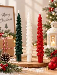 3pcs/2pcs/1pc Christmas Tree Taper Candles, Unscented Tree Shaped Taper Candles, For Christmas Decoration, Home Centerpiece Decor, Candlelight Dinner, Birthday Party, Best Choice For Female Friends, Holiday Gifts (Green Red White) - Christmas Flameless Candle - View 5