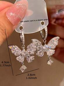 1 Pair Luxury Fashion Glass Butterfly Earrings Suitable For Women Party And Gathering - Silver - View 3