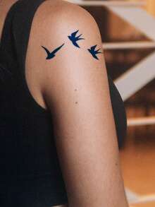 Herbal Juice Semi-Permanent Magic Tattoo Sticker, Minimalist Heart Butterfly Star Swallow Pattern, Long-Lasting 14 Days No Fading No Reflection, Temporary Tattoo Sticker For Arm Shoulder Neck Body, 1pc/Pack - Blue - View 3