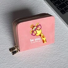 Giraffe Phone Print Card Holder, Lightweight Fashionable Women's Wallet, Suitable For Daily Use, Double Zipper Mini Wallet/Coin Purse/Card Holder - Multicolor - View 9
