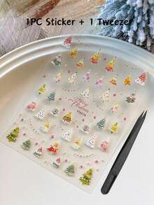 Christmas Theme Face Decoration Sticker Set With Tweezers, Self-Adhesive, Colorful Gradient Christmas Tree Pattern Face Stickers With Colorful Strip Hanging Decor And Heart Elements, Christmas Party, Portrait Photography, Holiday Party Face Makeup Tattoo Stickers - Multicolor - View 10