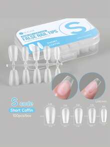 UR SUGAR 100Pcs Full Cover Press On Nail Tips Medium Almond Short Coffin False Nail Soak Off Gel Nail Extension Tips Capsule - Clear - View 12