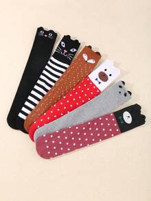 1/6 Pairs Random Kids Cute Cartoon Animal Knee High Socks, Girls Striped Polka Dot Long Boot Socks, Warm Fall Winter Stockings, Costumes For Girls - Multicolor - View 8