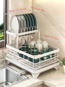1pc Dish Drying Rack, Space-Saving Dish Rack, Kitchen Countertop Dish Rack, Stainless Steel Kitchen Drying Rack With Utensil Holder, Suitable For Bowls, Plates, Knives, Spoons And Forks - Black - View 13