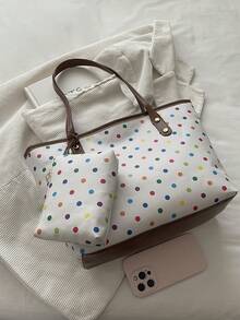 Vintage Polka Dot Women's Shoulder Tote Bag With Matching Coin Purse, Large Capacity Casual Commuter Handbag - Multicolor - View 6
