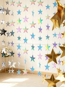 1/3/5pcs/Set Iridescent Star Hanging Bunting Banner, Shiny Star Garland For Wedding, Birthday Party And Holiday Celebration Backdrop Decoration - Iridescent Star - View 7