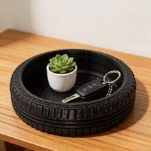1pc Creative Tire Shaped Storage Tray, Rubber Tire Design Key Coin Dish, Industrial Style Desktop Organizer, Small Accessory Holder For Desk Entryway, Car Lover Decor, Halloween Christmas Home Decor Gift,Baskets,Storage Boxes - Multicolor - View 3