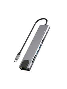 Type-C 全功能筆電擴充塢，多埠集線器支援 USB 隨身碟、HDD、SD 與 TF 卡，鋁合金外殼，千兆乙太網路與 USB3.0 介面（購買前請確認您的手機支援 HDTV 連接） - 淺灰色 - 查看 13