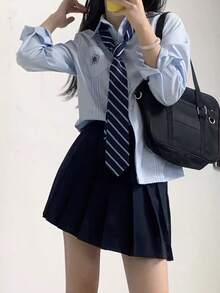 1件女款條紋學院風休閒領帶萬聖節裝扮 深紅色領帶 - 藏蓝色 - 查看 4