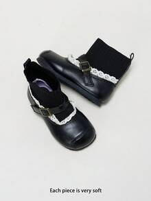 Baby Girls' Vintage Mary Jane Sock Boots, Lace Trim Buckle Knit Soft Sole, Fall Winter 2026 - Black - View 7