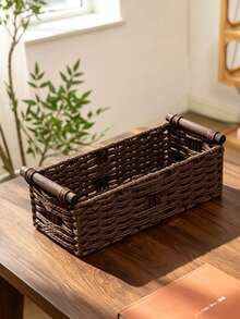 Cesta de almacenamiento tejida de cuerda de papel con asa, contenedor de almacenamiento decorativo para encimera, soporte para papel higiénico, adecuado para la parte superior del tanque del inodoro - Multicolor - Ver 7