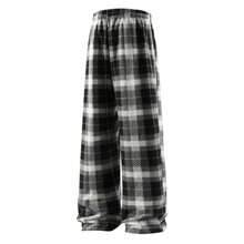 Men's Plaid Wool Lined Wide Leg Pants, Elastic Waist Drawstring Loose Casual Pants With Side Pockets, Suitable For Winter Outdoor Wear - Black - View 4