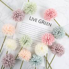 1pc Macaron Color Silk Pom Pom Flower Ball, Multicolor Artificial Faux Flower Ball, Chrysanthemum Ball Bouquet Light, Suitable For Home, Office, Party, Wedding Decoration - Multicolor - View 5