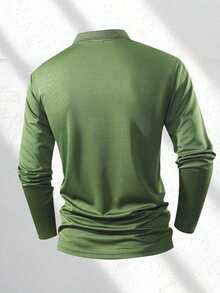 Men's Sports Long Sleeve Polo Shirt T-Shirt Suitable For Daily Wear, Commuting And Work - Army Green - View 5