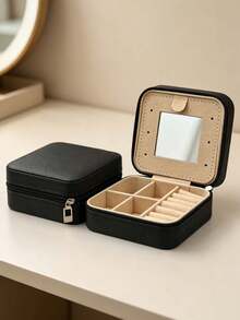 Portable Jewelry Box, Women's Gift Storage Box, PU Leather Jewelry Box With Mirror, Travel Jewelry Box, Small Jewelry Box, Suitable For Storing Earrings, Rings, Necklaces, Etc., Wedding Anniversary Gift, Valentine's Day, New Year Gift. - Multicolor - View 12