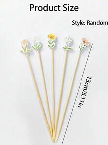 20/50/100pcs Floral Pattern Decorative Bamboo Skewers Set, Long Food Picks For Drinks, Fruits And Appetizers, Wildflower Theme Tabletop Decor, Suitable For Baby Shower, Wedding, Anniversary And Themed Holiday Celebrations - Multicolor - View 8
