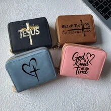 Jesus God Cross Print Card Holder Lightweight Fashionable Wallet Suitable For Daily Use For Women Double Zipper Mini Wallet Purse Wallet Card Wallet - Multicolor - View 1