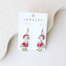 1 par de pendientes colgantes para mujer de pato blanco divertido con gorro navideño, acrílico con textura de arcilla, lindos y elegantes, adecuados para uso diario, fiesta, vacaciones, regalo, regalo navideño - Y1427 - Ver 1
