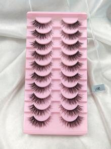 Hinarin 10 Pairs Clear Band False Eyelashes Natural Lashes Wispy Strip Lashes 3D Layered Effect Soft And Fluffy Cross-Over Makeup Effect Natural And Refined Lengthening The Outer Corner Of The Eye Suitable For Various Makeup Effects - Black - View 7