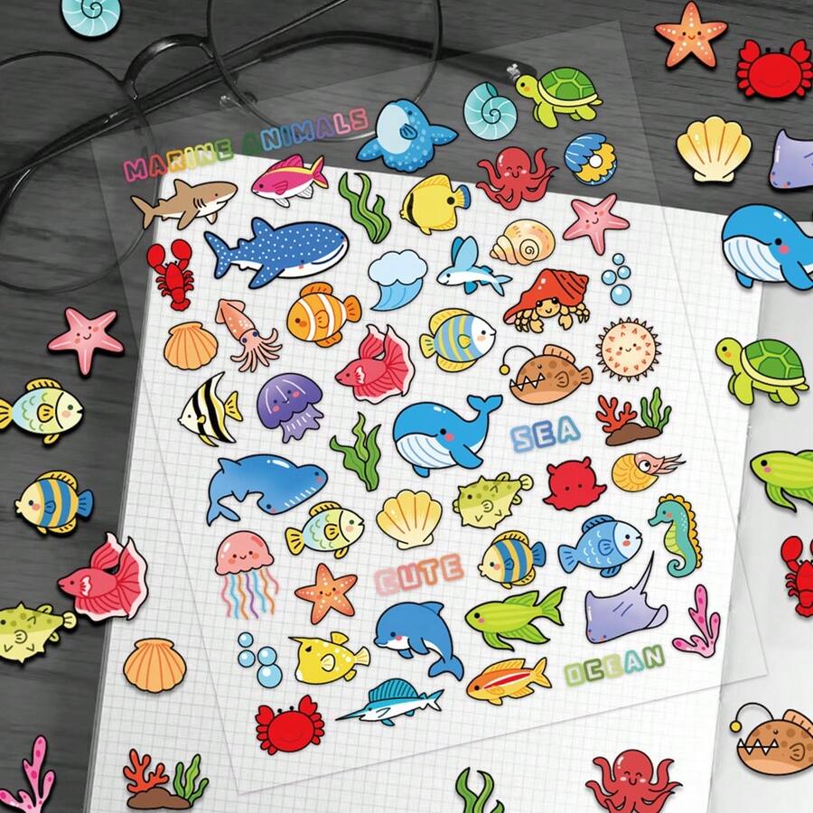 Marine Life Stickers For Decorating Planner, Diary, Scrapbook, Planner, Luggage, Guitar, Skateboard, Manual, Notebook, Tablet, Water Bottle, Phone - Multicolor - View 1